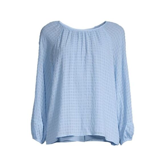 Calvin Klein Women's Seersucker Checked Top - Ice Berg M - Picture 2 of 6